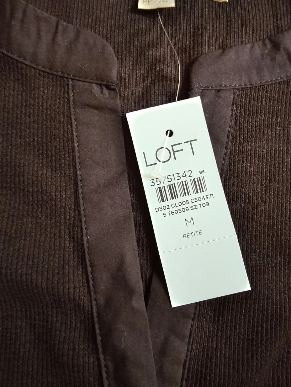 LOFT Black Henley with White Grid Puff Sleeves